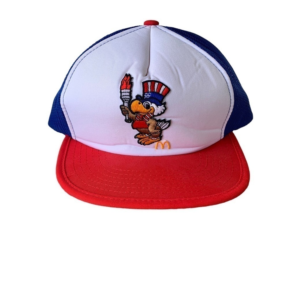 McDonalds 1984 Snapback Hat Patriotic Sam The Olympic Eagle Trucker Cap Vintage